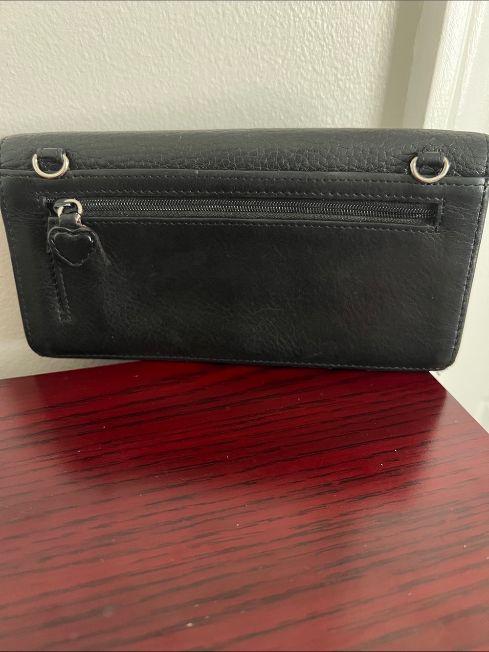 Brighton Black Leather Wallet/Crossbody with Red Heart Detail - Picture 2 of 15